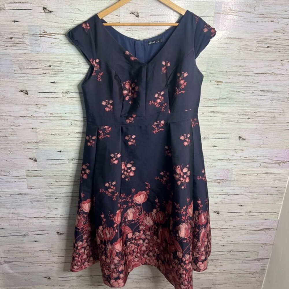 eShakti Size 1x Blue pink Floral Midi Dress 18